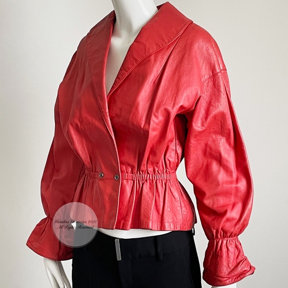 Bonnie Cashin Jacket Red Leather Cinched Waist with Peplum Vintage 1960s Rare - Picture 6 of 9